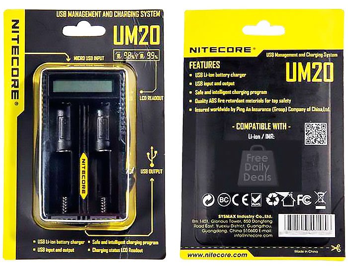 Упаковка и комплектация зарядного устройства Nitecore UM20 1865016340 Charger