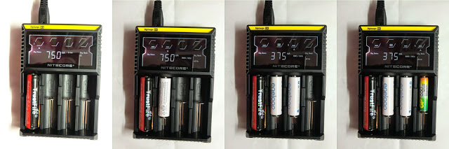 Пример заряда аккумуляторов в устройстве NITECORE D4 digicharger 